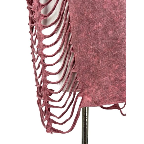 Gimmicks Exclusive Washed Mauve Raw Hem V-Neck Side Cutouts & Strappy Back Top - Picture 8 of 15